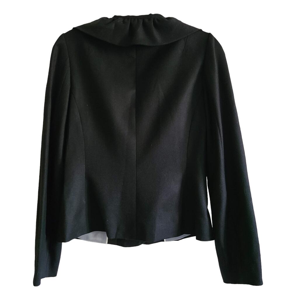 BANANA REPUBLIC Wool Cashmere Ruffled Lapel Button Front Black Blazer Women's 2 - Picture 3 of 11